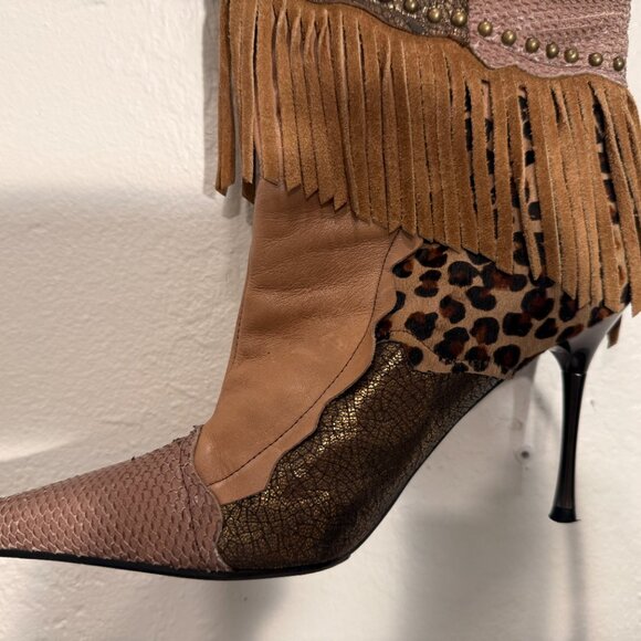 EL DANTE BOOTS/Rare,Vintage,High Fashion,Patchwork,Fringe Boots,Western Chic - Picture 8 of 10